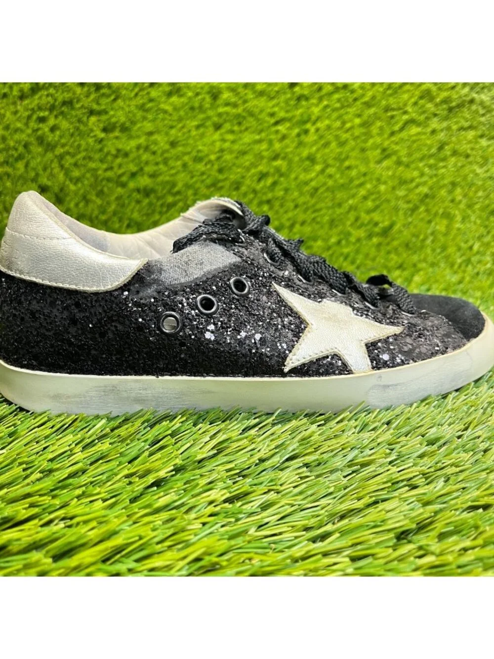 Golden Goose Super-Star Womens Size 5 Black Athletic Walking Shoes Sneakers